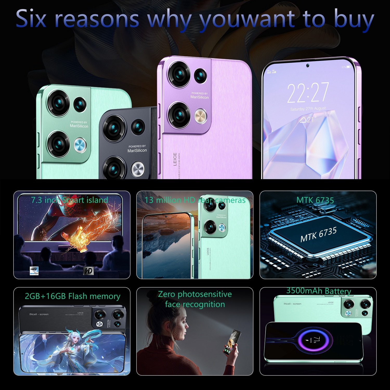 New style cheap 6.5inch reno9 pro smartphone dual sim card 16GB smart phone 3G gaming mobile phonesv